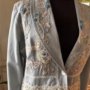 Embroidered Women's Jacket - Blue. Size M